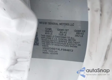 2020 Chevrolet Malibu Fwd Lt z USA, uszkodzony, nr VIN 1G1ZD5STXLF084872